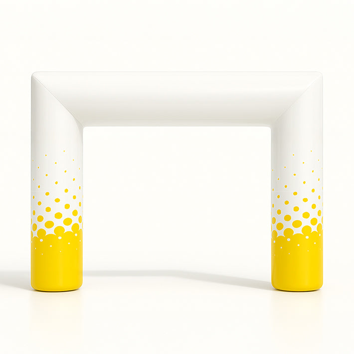 Aufblasbarer eckiger Torbogen in Gelb-Weiß – individuell gestaltbar mit Logos, ideal für Promotions und Veranstaltungen