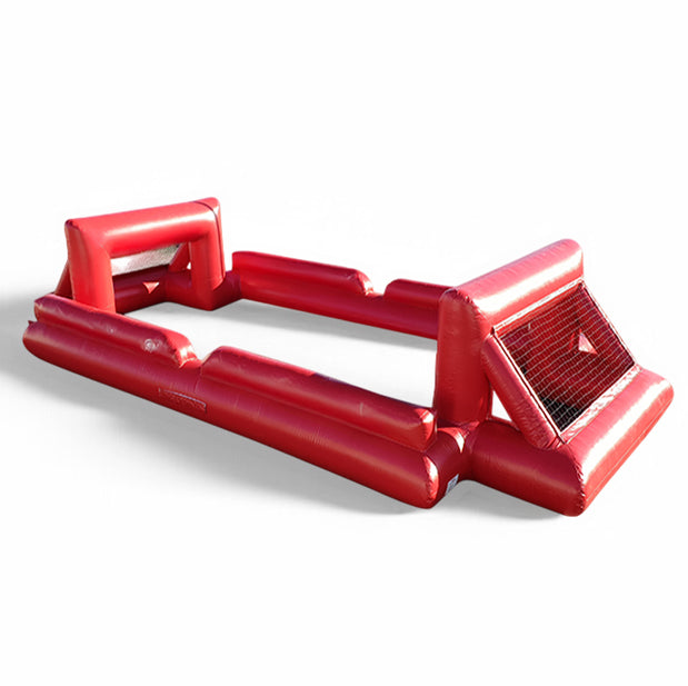 Funcourt-Fussballfeld zum mieten in Rot mit Netztoren.