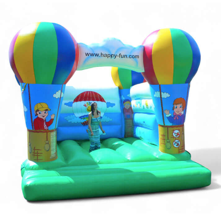 Bunte Hüpfburg mit Heißluftballon-Motiv für Kinder, von Happy Fun
