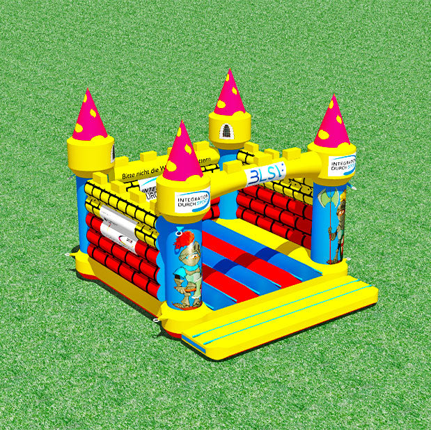 Farbenfrohe Hüpfburg auf einer Wiese