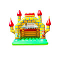 Aufblasbare Hüpfburg im Schloss Design mit Türmen und Figuren an den Säulen
