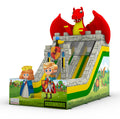 Aufblasbare Ritterburg mit Rutsche und Drachen - ein märchenhaftes Highlight für kleine Prinzen und Prinzessinnen.