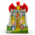 Märchenhafte Hüpfburg mit Rittermotiv und rotem Drachen - ideal für Kinderfeste, bei denen Prinzen und Prinzessinnen auf Burgabenteuer gehen möchten.
