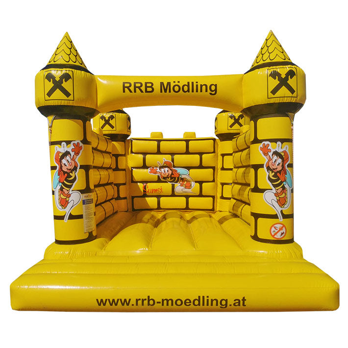 Hüpfburg Sonderanfertigung Raiffeisenbank Sumsi mit Türme - Aufblasbare Werbung | Werbeträger | Inflatables online kaufen! Hüpfburg Sonderanfertigung Raiffeisenbank Sumsi mit Türme - Aufblasbare Werbung | Werbeträger | Inflatables online kaufen!