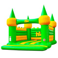 Aufblasbare Hüpfburg in Grün-Gelb gehalten mit Logo