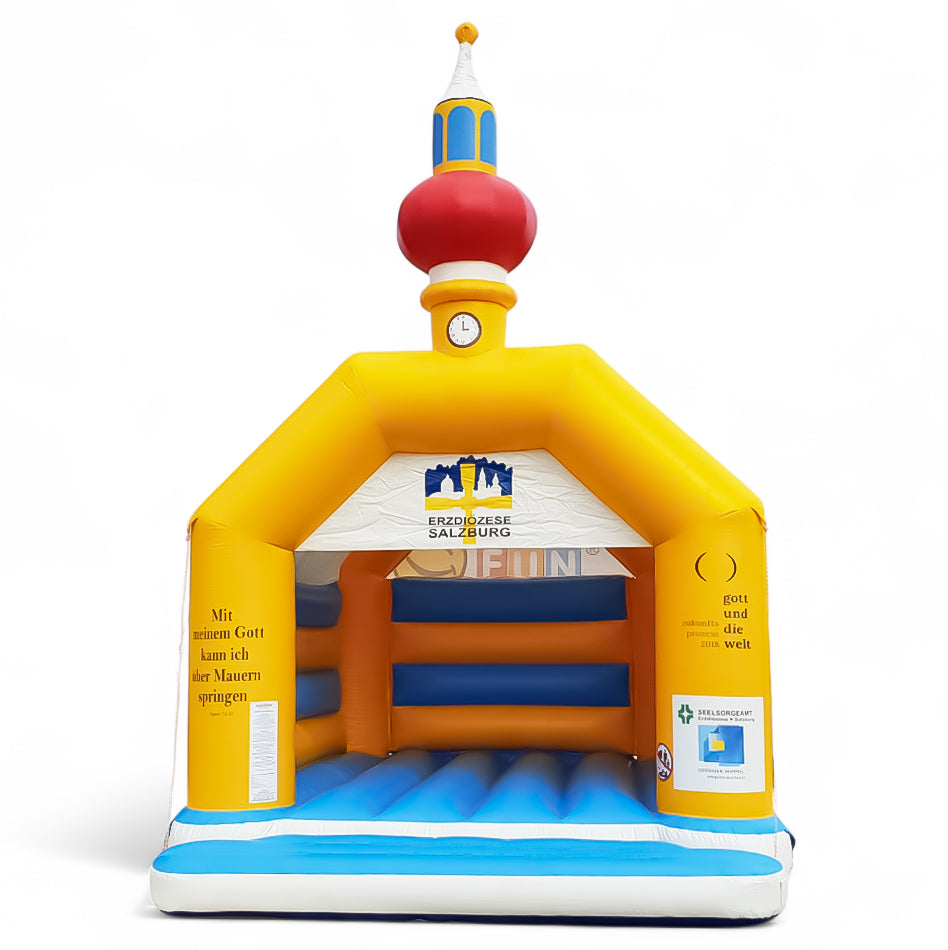 Hüpfburg Kirche mit Kirchturm - Aufblasbare Werbung | Werbeträger | Inflatables online kaufen! Hüpfburg Kirche mit Kirchturm - Aufblasbare Werbung | Werbeträger | Inflatables online kaufen!