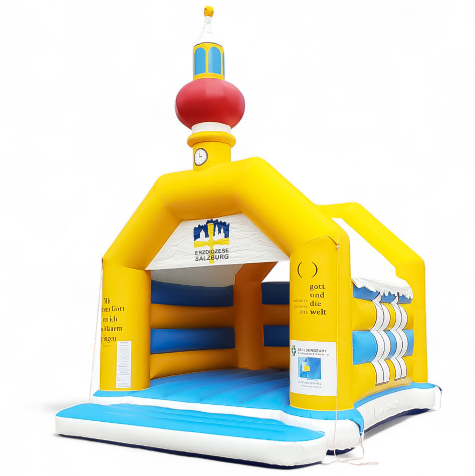 Hüpfburg Kirche mit Kirchturm - Aufblasbare Werbung | Werbeträger | Inflatables online kaufen! Hüpfburg Kirche mit Kirchturm - Aufblasbare Werbung | Werbeträger | Inflatables online kaufen!