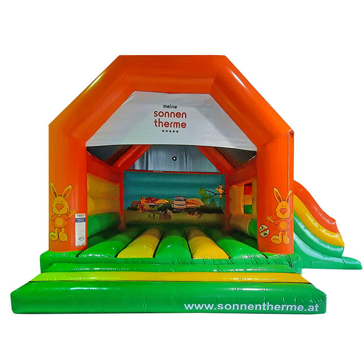 Hüpfburg Maskottchen Sonnentherme mit Rutsche - Aufblasbare Werbung | Werbeträger | Inflatables online kaufen! Hüpfburg Maskottchen Sonnentherme mit Rutsche - Aufblasbare Werbung | Werbeträger | Inflatables online kaufen!