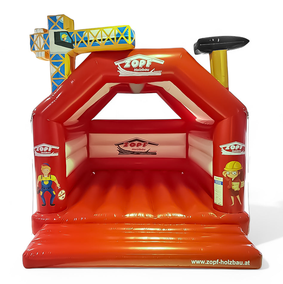 Hüpfburg mit 3D Elemente Kran und Hammer, personalisiert mit Logos - Aufblasbare Werbung | Werbeträger | Inflatables online kaufen! Hüpfburg mit 3D Elemente Kran und Hammer, personalisiert mit Logos - Aufblasbare Werbung | Werbeträger | Inflatables online kaufen!