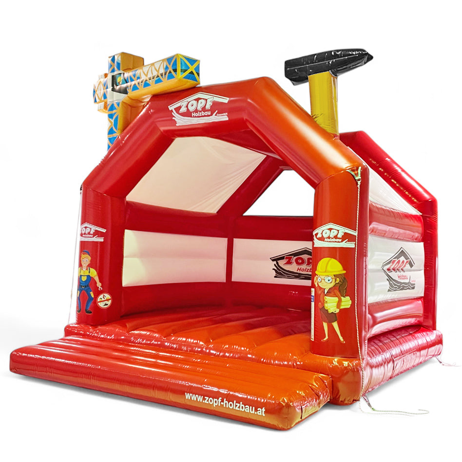 Hüpfburg mit 3D Elemente Kran und Hammer, personalisiert mit Logos - Aufblasbare Werbung | Werbeträger | Inflatables online kaufen! Hüpfburg mit 3D Elemente Kran und Hammer, personalisiert mit Logos - Aufblasbare Werbung | Werbeträger | Inflatables online kaufen!