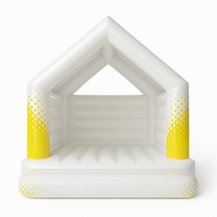 Hüpfburg mit Dach gelb-weiß steht exemplarisch für individuelle Farb- und Designwahl beim Hersteller