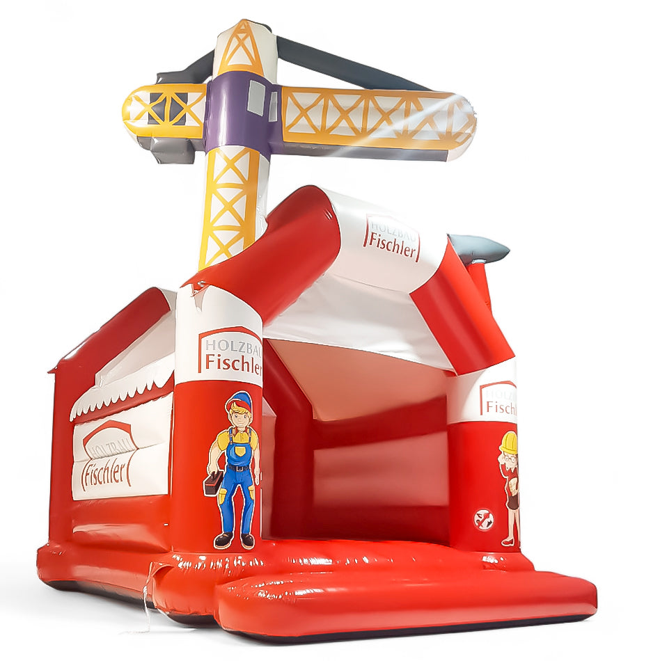 Werbehüpfburg Baukran mit Dach und Hammer - Aufblasbare Werbung | Werbeträger | Inflatables online kaufen! Werbehüpfburg Baukran mit Dach und Hammer - Aufblasbare Werbung | Werbeträger | Inflatables online kaufen!