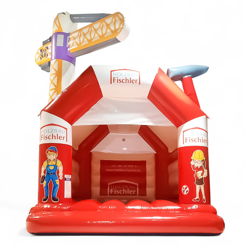 Werbehüpfburg Baukran mit Dach und Hammer - Aufblasbare Werbung | Werbeträger | Inflatables online kaufen! Werbehüpfburg Baukran mit Dach und Hammer - Aufblasbare Werbung | Werbeträger | Inflatables online kaufen!