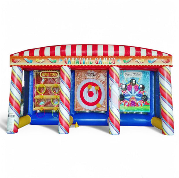 Jahrmarkt Trio mit drei verschiedenen Spielen zum mieten in bunten Farben.