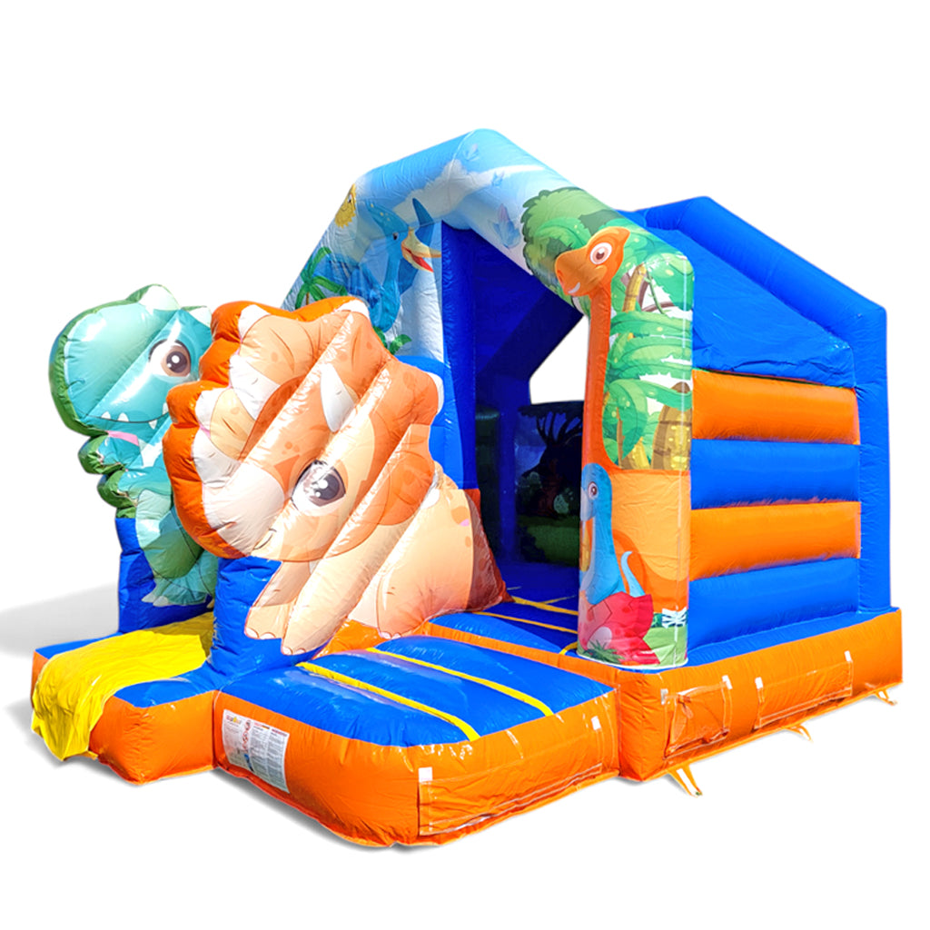 Unsere Dino-Hüpfburg beeindruckt mit individueller Gestaltung und einer Vielzahl aufgemalter Dinosaurier.