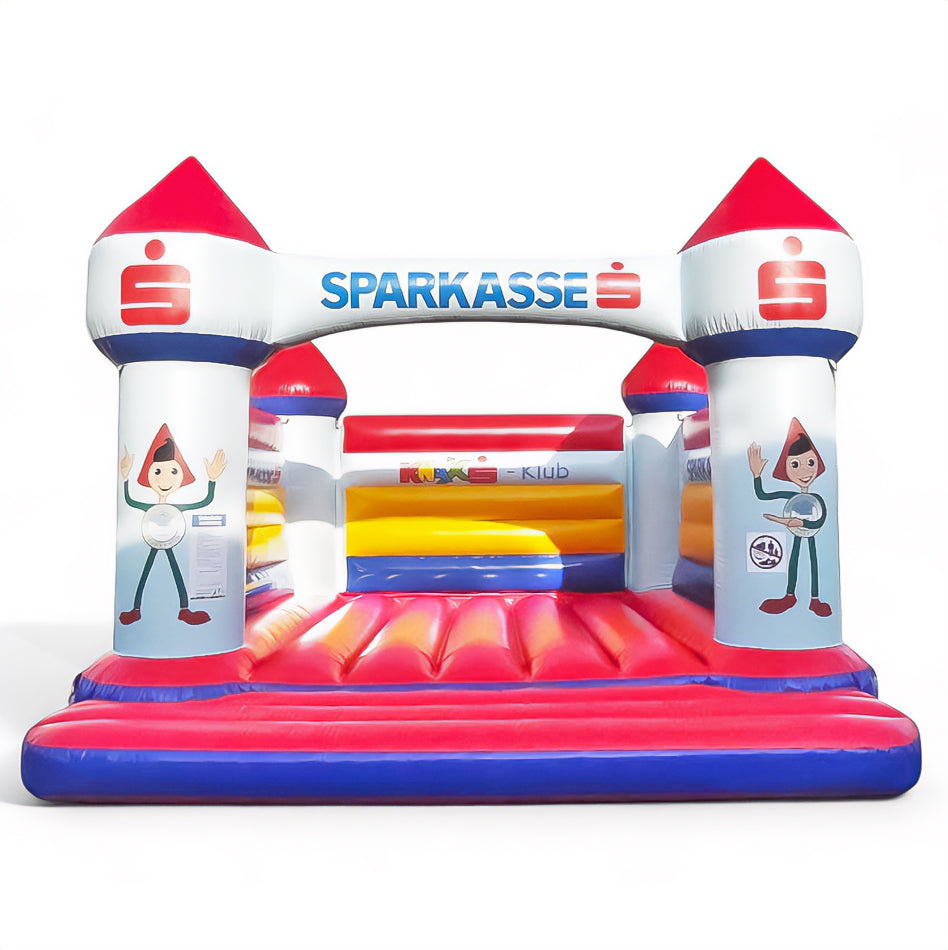Personalisierte Hüpfburg Sparkasse mit Türmen - Aufblasbare Werbung | Werbeträger | Inflatables online kaufen! Personalisierte Hüpfburg Sparkasse mit Türmen - Aufblasbare Werbung | Werbeträger | Inflatables online kaufen!
