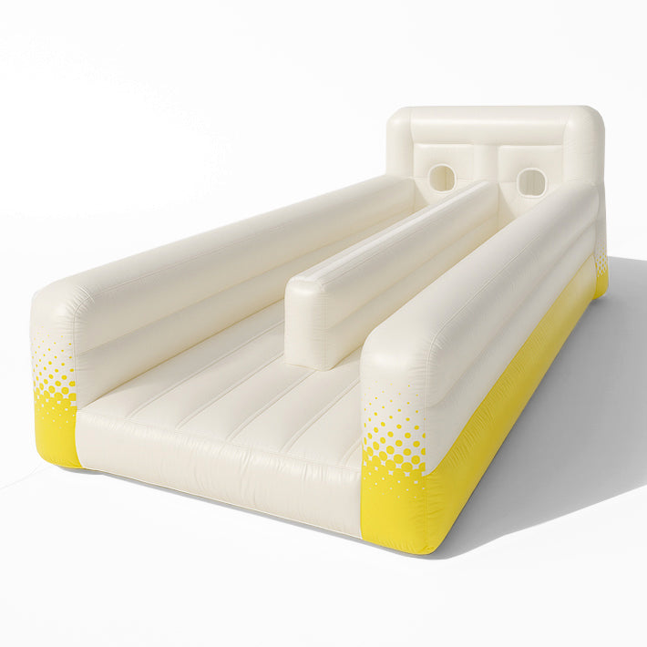 Aufblasbares Eventmodult in Gelb-Weiß – individualisierbar mit eigenem Design und Firmenlogo