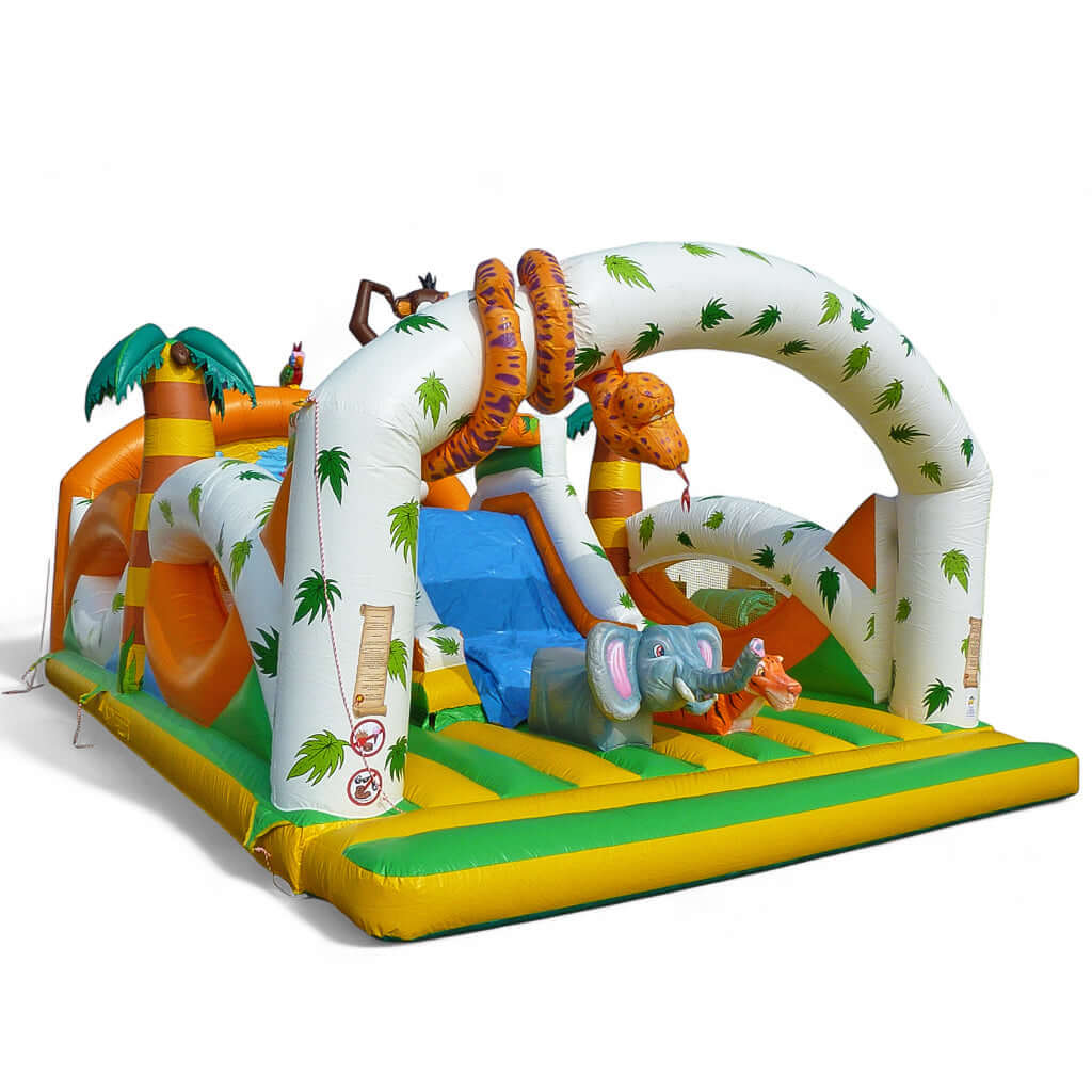 Aufblasbare Active Center Hüpfburg Affe mit Rutsche, Tierfiguren und Netzwänden – ideales Eventmodul für Dschungel-Abenteuer