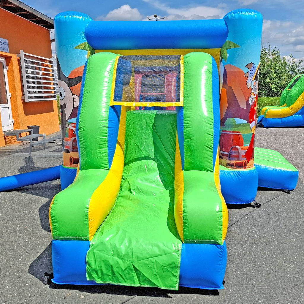 Die Rutsche der Hüpfbox Hüpfburg Pirat zum mieten.