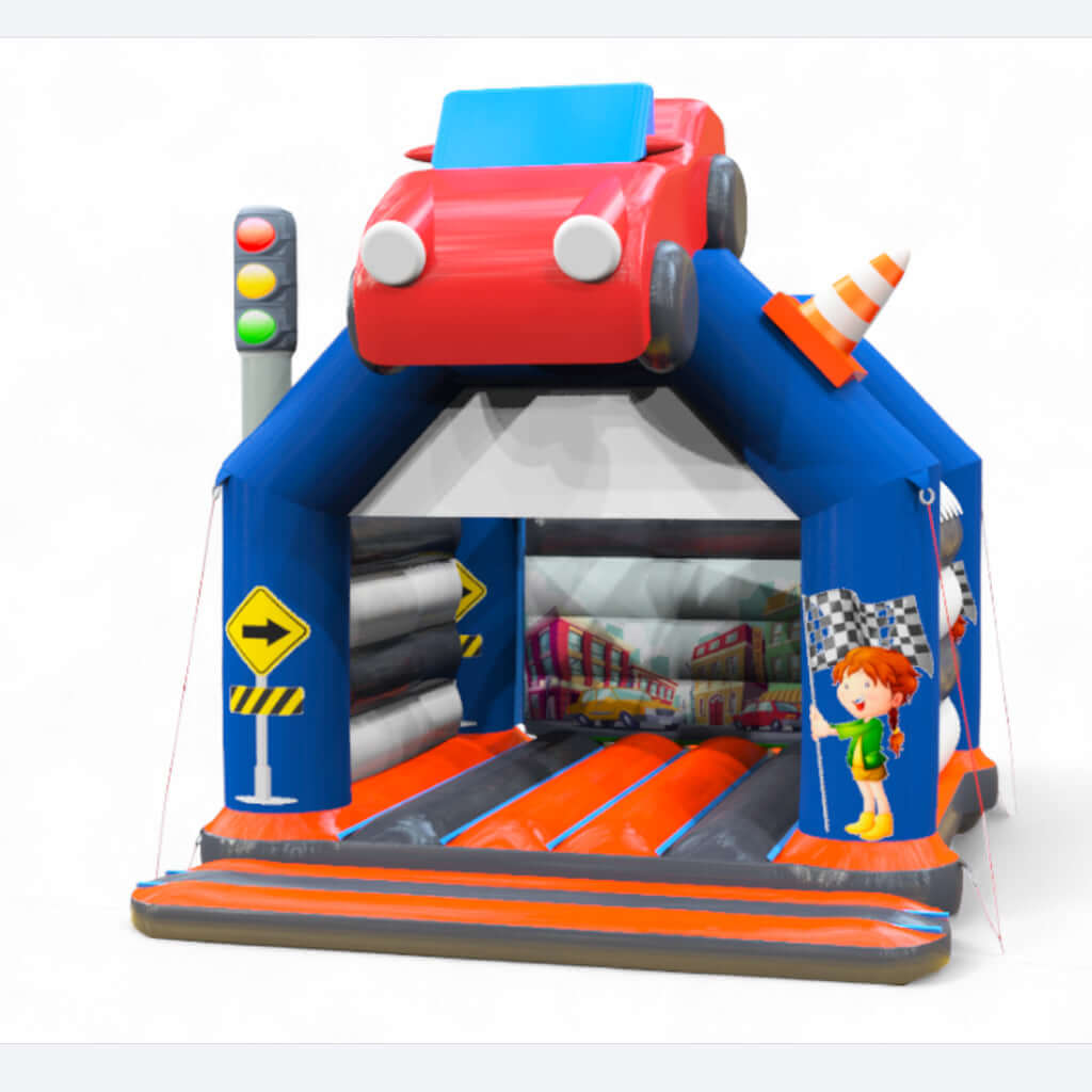 Aufblasbare Hüpfburg in Auto-Optik mit Dach