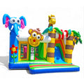 Eine Hüpfburg zum mieten, mit vielen Figuren, Hindernissen und einer Rutsche.