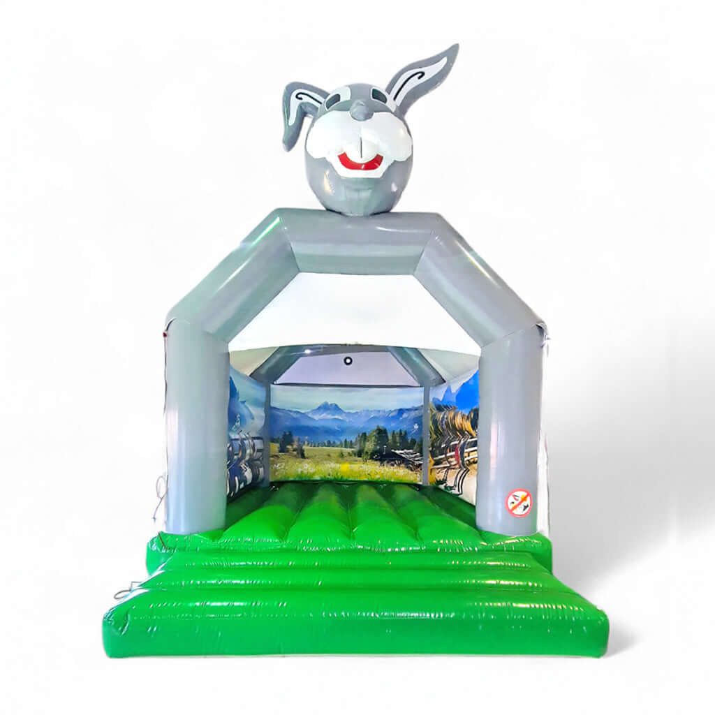 Hüpfburg Osterhase, mit großem aufblasbarem Kopf.