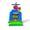 Hüpfburg Hubschrauber mit Smiley und einem Aufdruck auf der innen Seite.