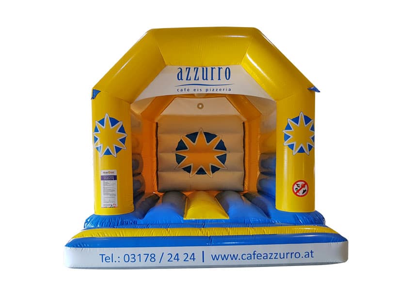 Hüpfburg Azzuro mit Sonnenmotiven - Aufblasbare Werbung | Werbeträger | Inflatables online kaufen! Hüpfburg Azzuro mit Sonnenmotiven - Aufblasbare Werbung | Werbeträger | Inflatables online kaufen!
