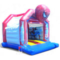 Seitenansicht von einer Hüpfburg Spiderman, mit weißen Dach.