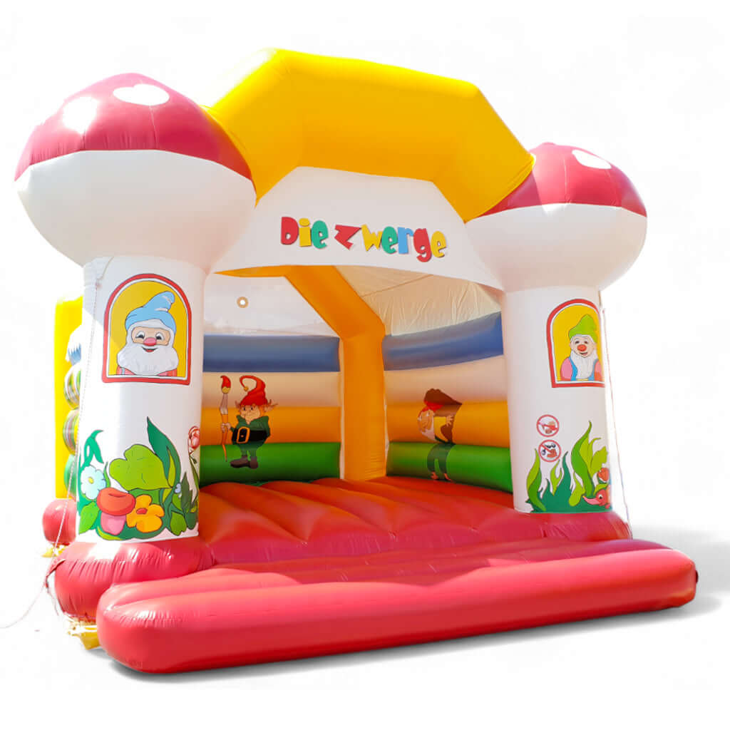 Hüpfburg Zwerge mit Dach – Zauberhafte Abenteuer im Pilzhaus - Hüpfburgen kaufen mit 5 Jahren Garantie | In AT, DE & CH Hüpfburg Zwerge mit Dach – Zauberhafte Abenteuer im Pilzhaus - Hüpfburgen kaufen mit 5 Jahren Garantie | In AT, DE & CH
