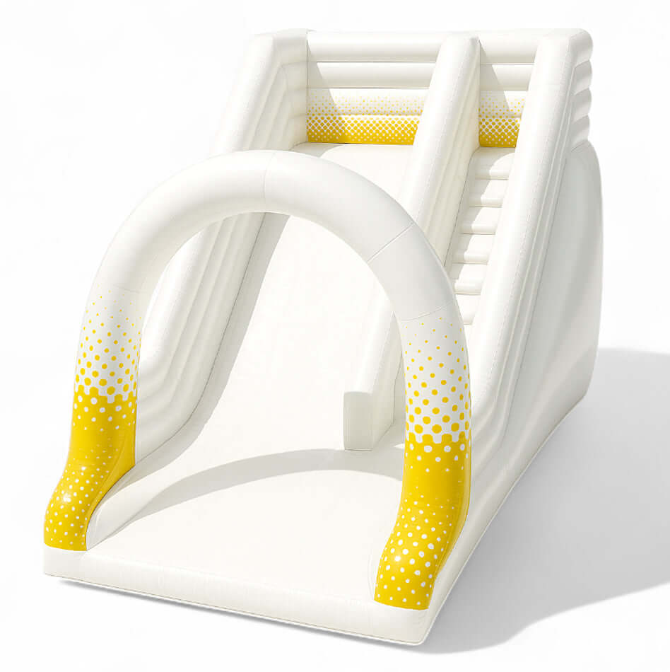Aufblasbare Riesenrutsche in Gelb-Weiß mit Dach – individualisierbares Design direkt vom Hersteller