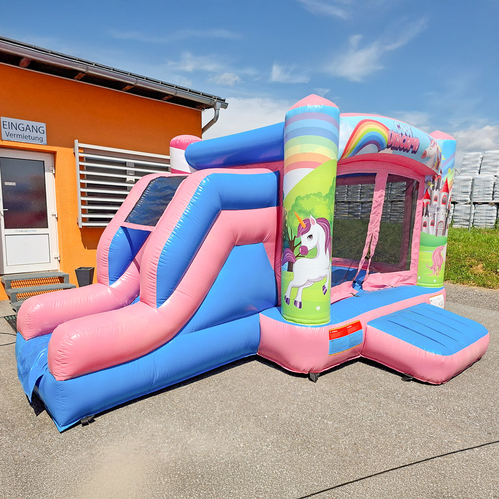 Hüpfburg Einhorn mit Rutsche mieten 5x4 m - Hüpfburgen mieten für jeden Anlass | Über 300 Spielgeräte Hüpfburg Einhorn mit Rutsche mieten 5x4 m - Hüpfburgen mieten für jeden Anlass | Über 300 Spielgeräte