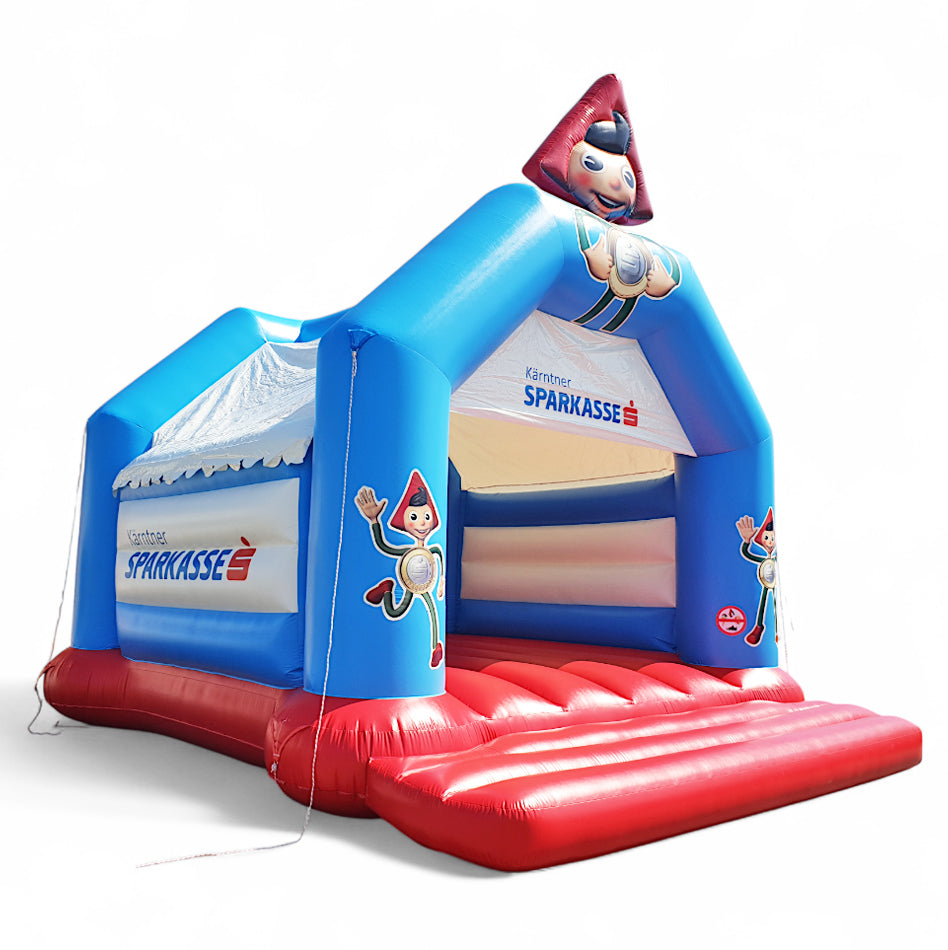 Hüpfburg für Firmen individuell hergestellt – mit Sparkassen-Branding und Sparefroh-Design kaufen