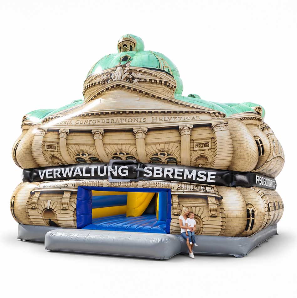 Hüpfburg Bundeshaus Bern – Verwaltungsbremse | Aufblasbare Gebäude-Nachbildung - Aufblasbare Werbung direkt vom Hersteller | Happy-Fun