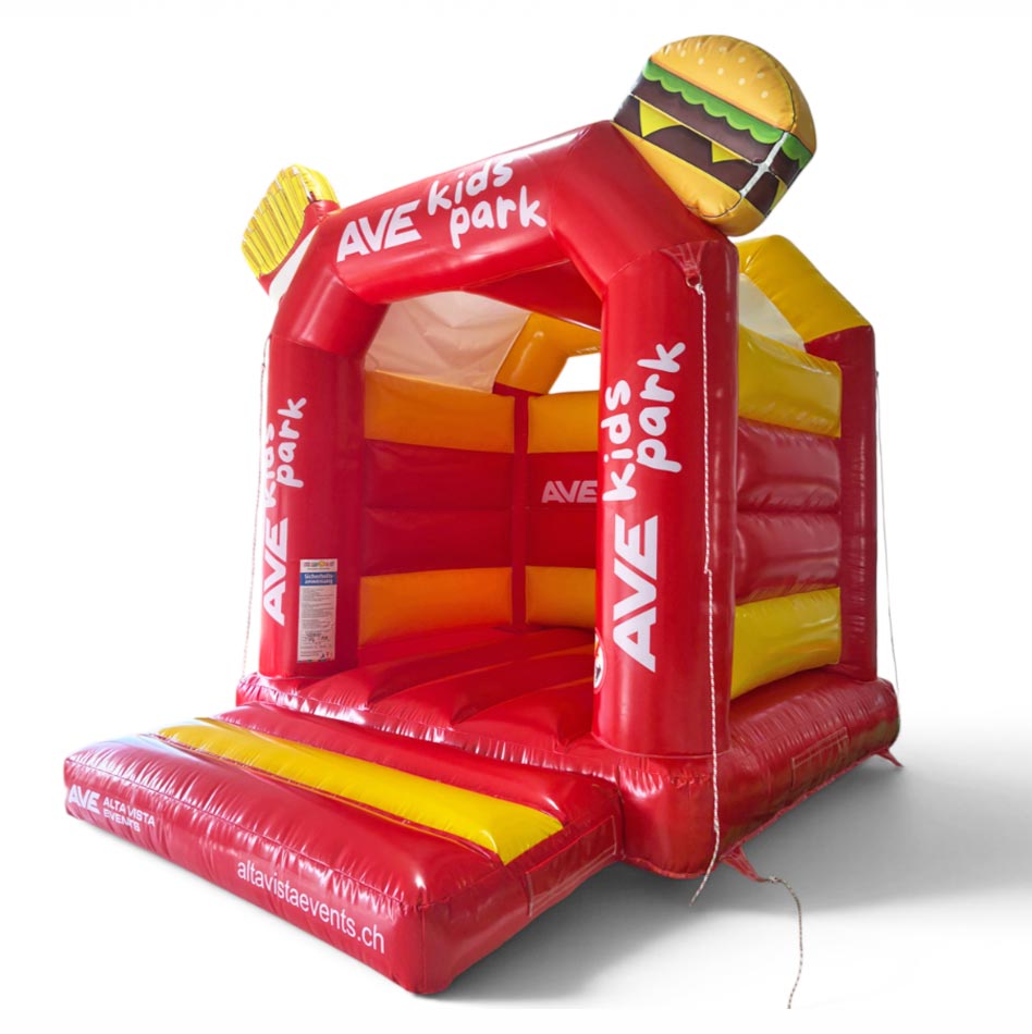 Hüpfburg Burger und Pommes - Aufblasbare Werbung direkt vom Hersteller | Happy-Fun