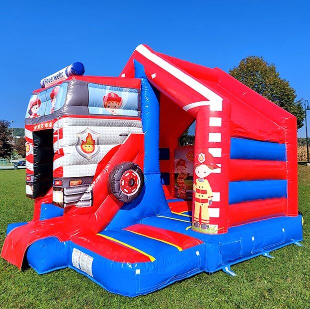 Hüpfburg Feuerwehr Auto mit Rutsche Midi