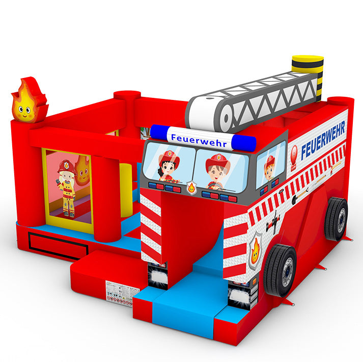 Hüpfburg Feuerwehr Auto mit Rutsche Multiplay - Hüpfburgen kaufen mit 5 Jahren Garantie | In AT, DE &amp; CH