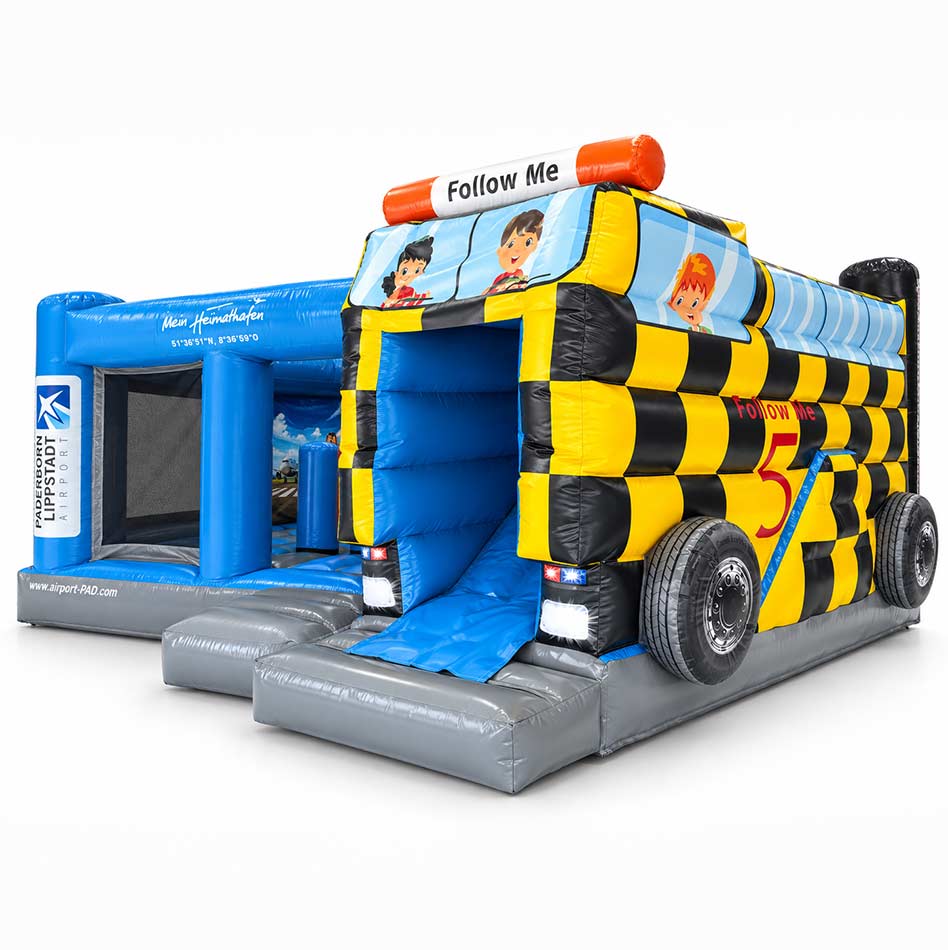 Hüpfburg Follow Me – Flughafenleitwagen - Aufblasbare Werbung direkt vom Hersteller | Happy-Fun