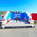 Bouncy castle from the front without a roof and an open entrance with three traffic lights on the back wall in Formula 1 style