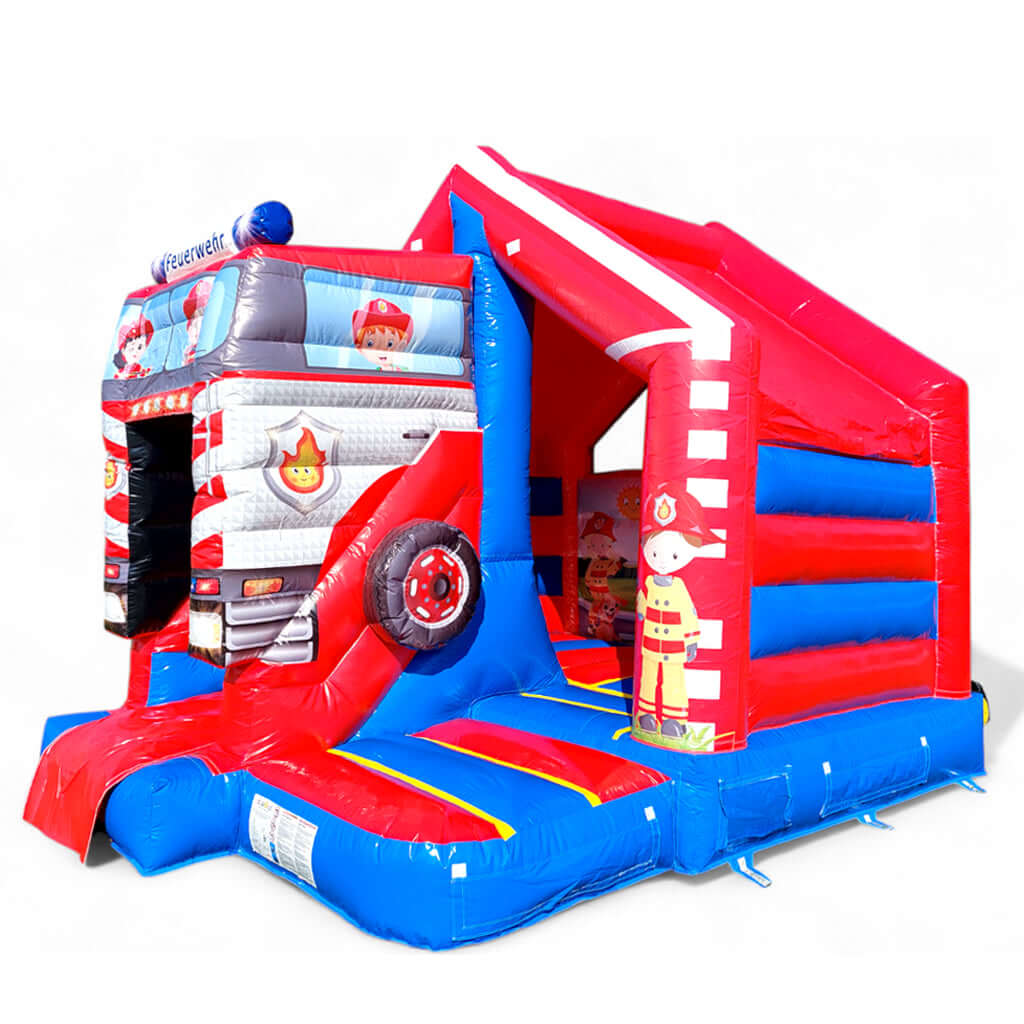 Hüpfburg Feuerwehr Auto mit Rutsche Midi - Main Image