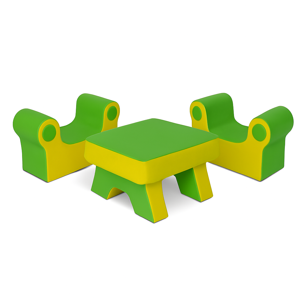 Softplay Set Tisch + 2 Hocker – Sitzecke für kleine Spielpausen - Softplay - Schaumstoff-Spiel Produkte kaufen ☆☆☆☆☆
