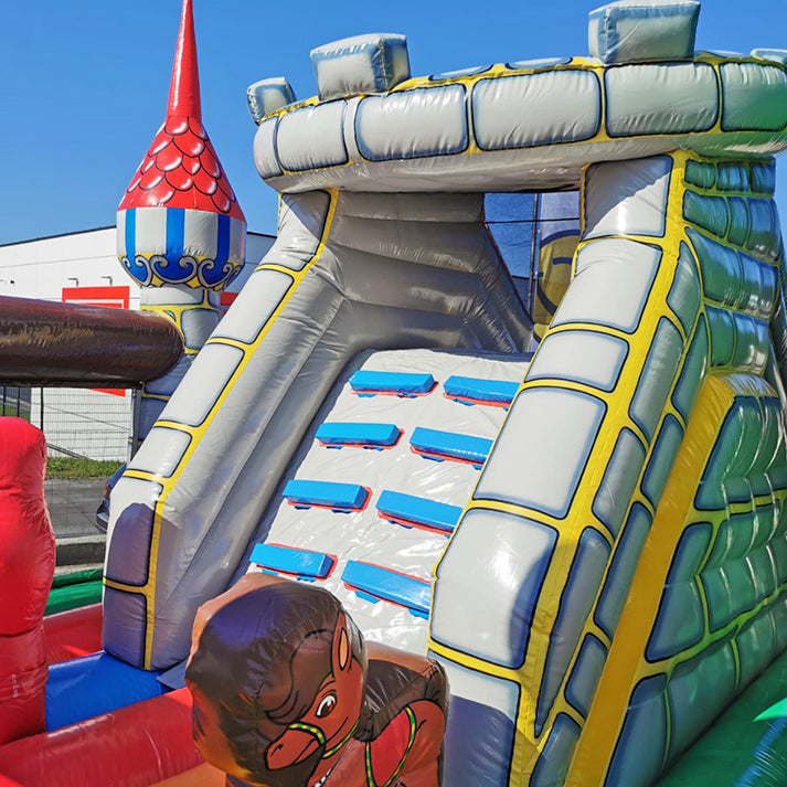 Aufstieg Hüpfburg Drachenwelt Snappy mit Maulrutsche, Ritterburg-Design und buntem Spielbereich – riesiger Drachen-Spaß für Kinder