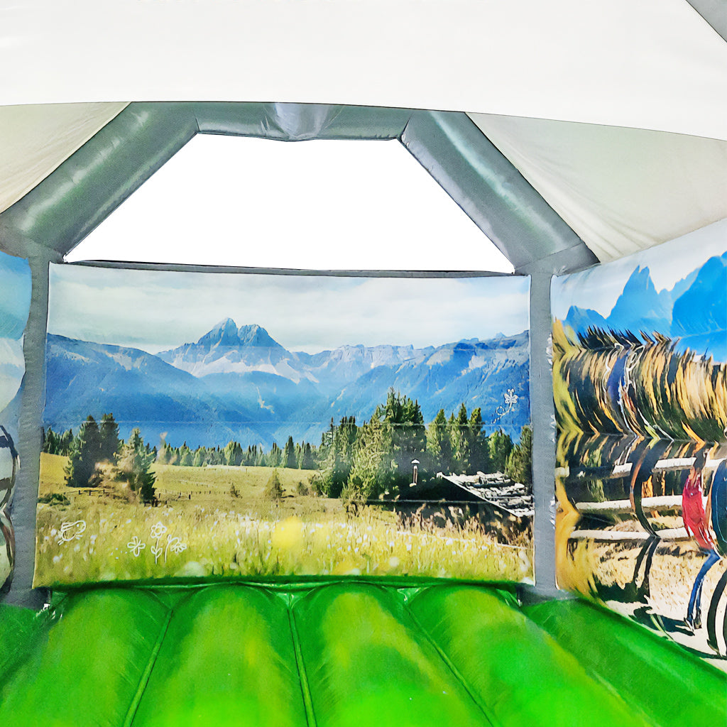 Digital Aufdruck von Landschaft, mit grüner Hüpffläche.