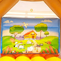 Aufdruck von einem Bauernhof mit vielen Tieren wie, Hund, Katze, Hase, Gans und Küken.