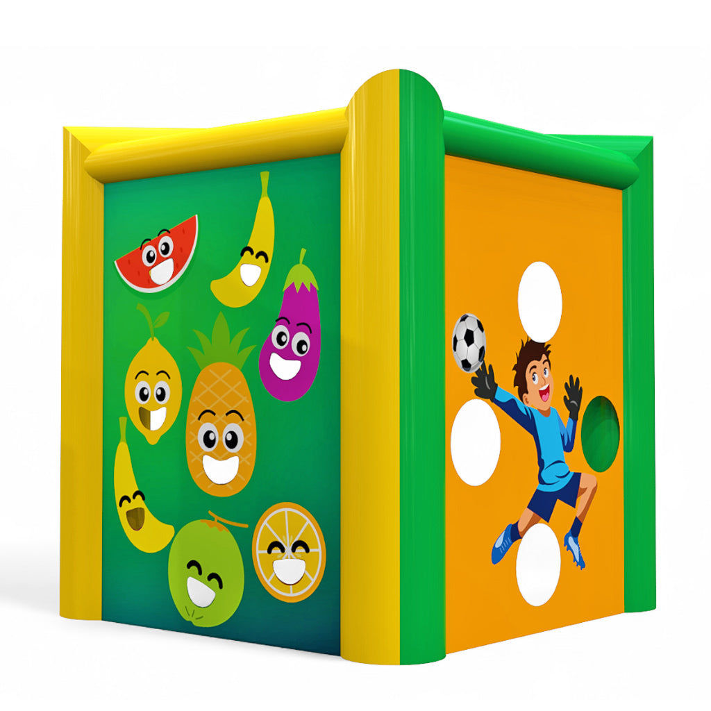 Aufblasbarer Multifun Turm mit vier Spielstationen – Fußball, Basketball, Riesendart und Zielwerfen